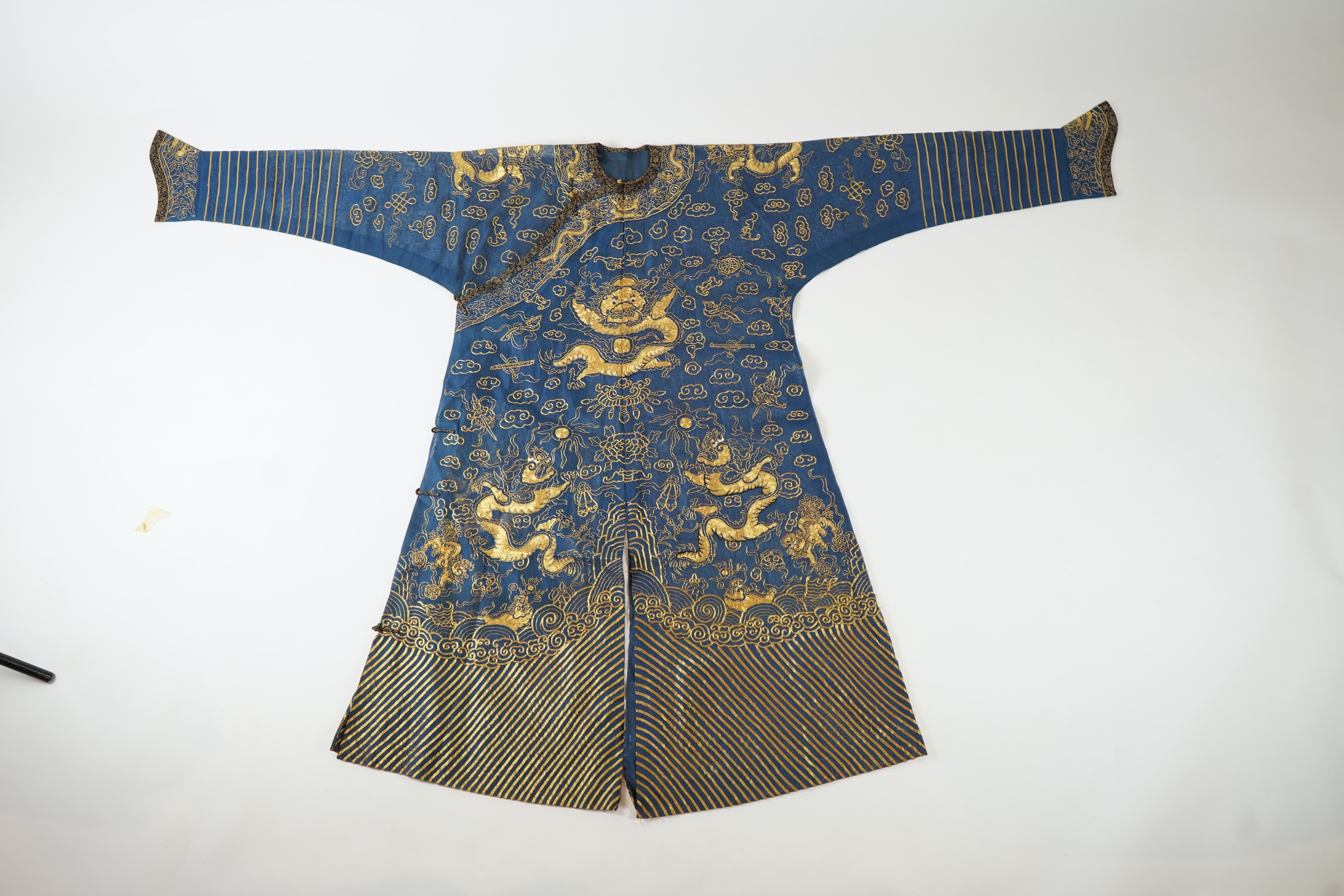 A Chinese gold thread and silk gauze ‘dragon’ summer robe, jifu, early 20th century